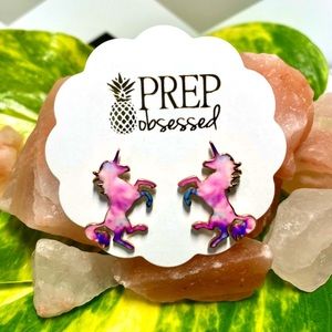 Tie Dye Unicorn Pink, Purple, Blue Enamel Earrings